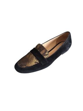 Cole Haan Dakota black suede & reptile print slip on flat loafer shoes size 9